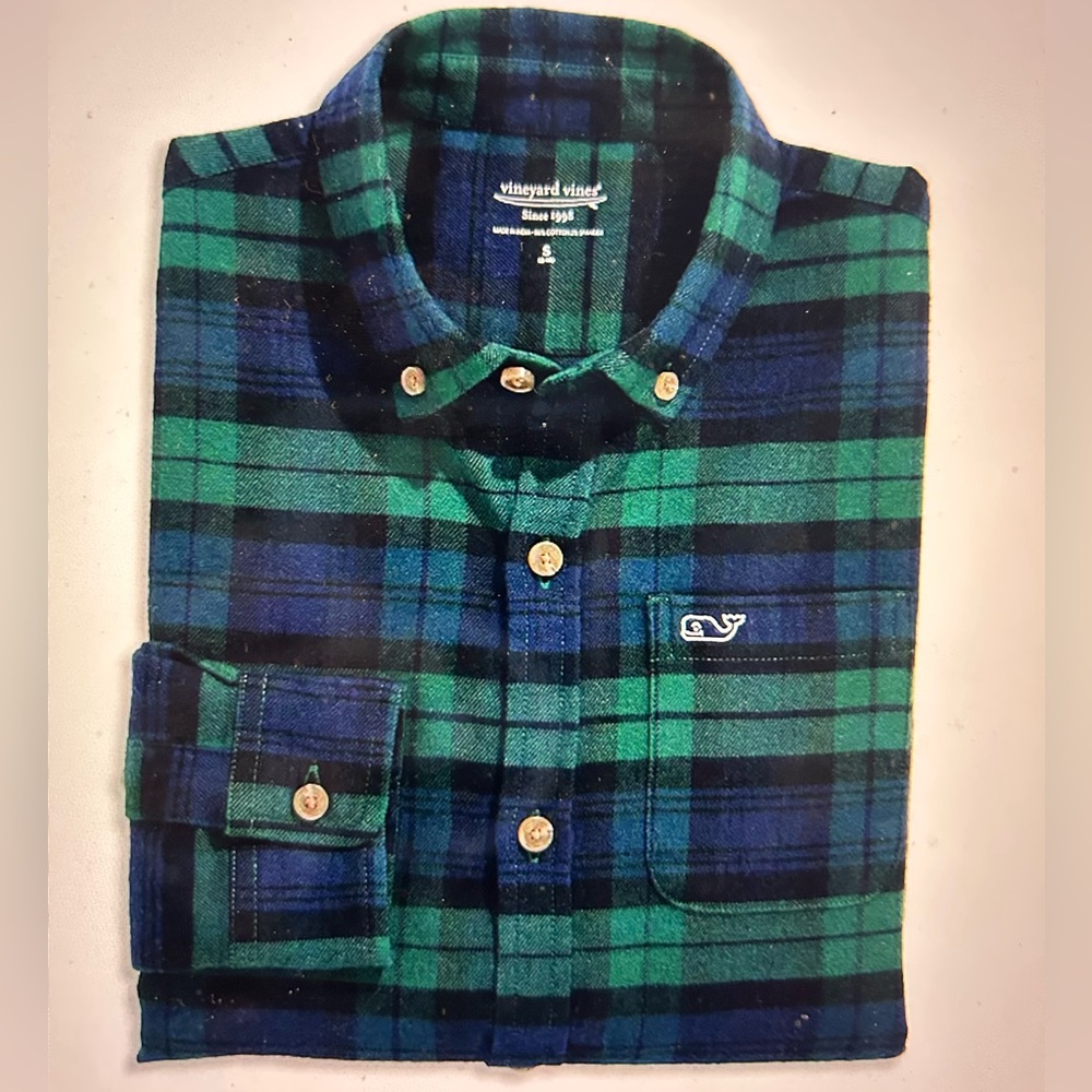Vineyard Vines Boy’s Green & Blue Plaid Button-Down Shirt
